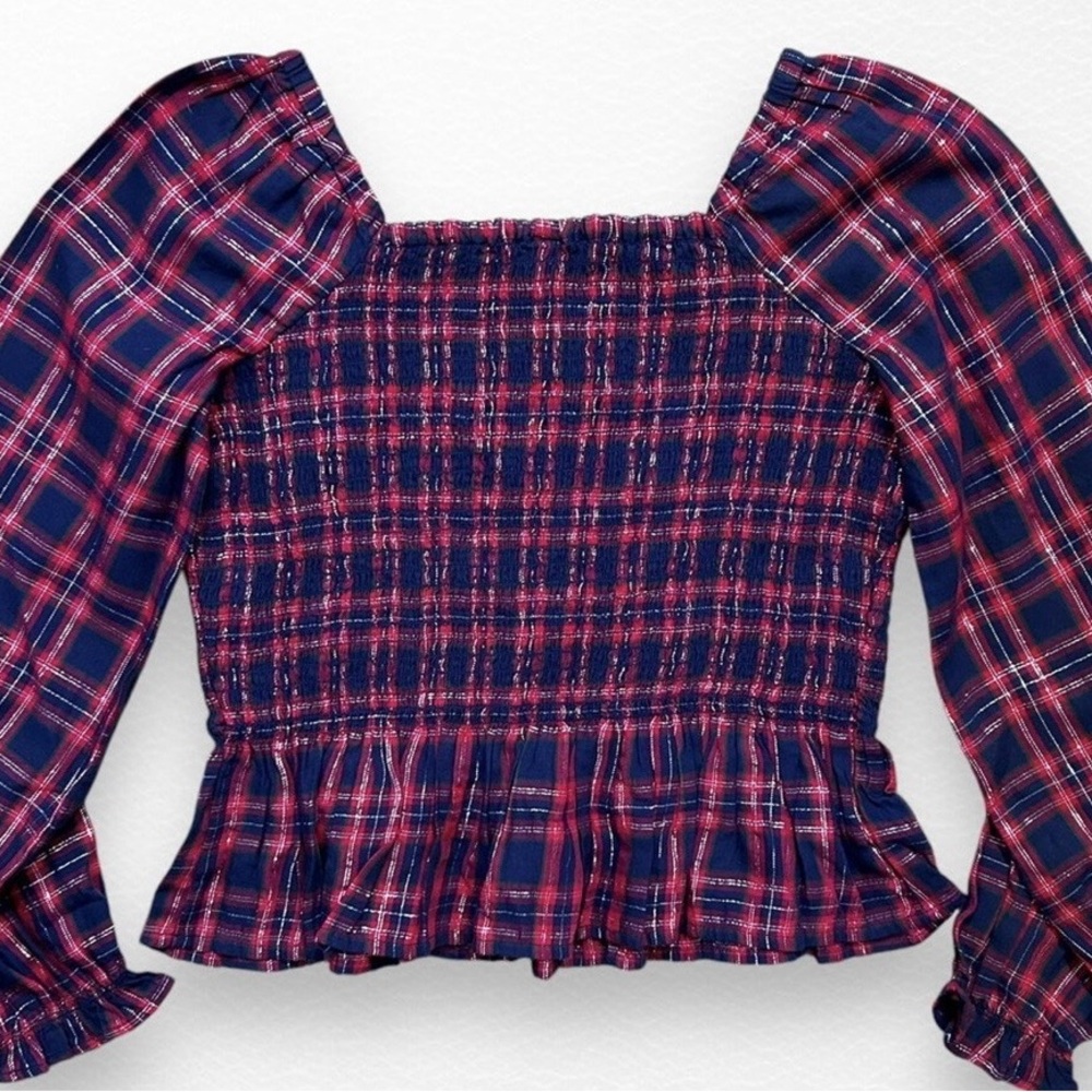 Nordstrom Girls Plaid Smocked Blouse Top Size 7/8